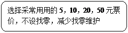 圆角矩形: 选择采常用用的5,10,20,50元票价,不设找零,减少找零维护